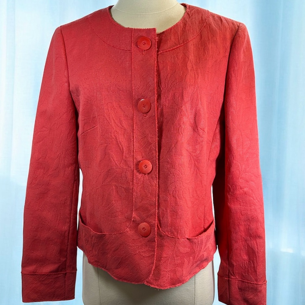 Salmon Pink TALBOTS Jacquard Cotton Blend Jacket Blazer Career Easter Spring sz8